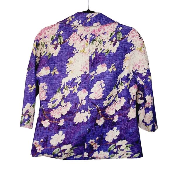 J Peterman Purple Cherry Blossom Cotton One Button 3/4 Sleeve Jacket NWOT Size 4 - Picture 5 of 11